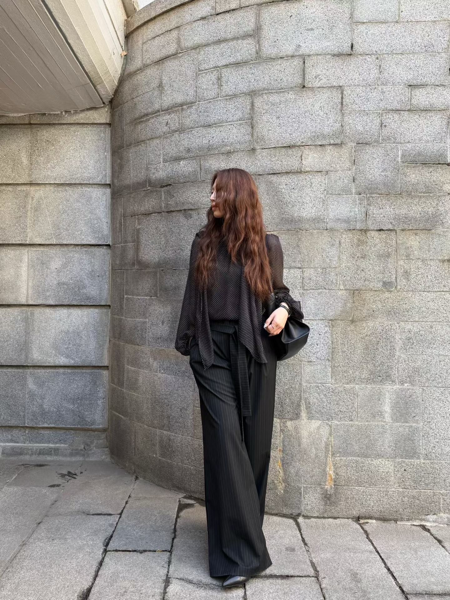 <附腰帶> Striped Straight Leg Belted Trousers | 條紋寬版直腳後橡筋長褲