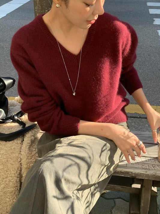 <<Premium Knitwear>> Misty Raccoon V Neck Knit