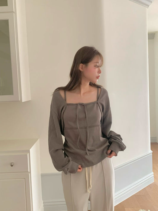 Drapy Square Neck Cami & Cropped Cardi Set | 小垂感方領背心&外套Set