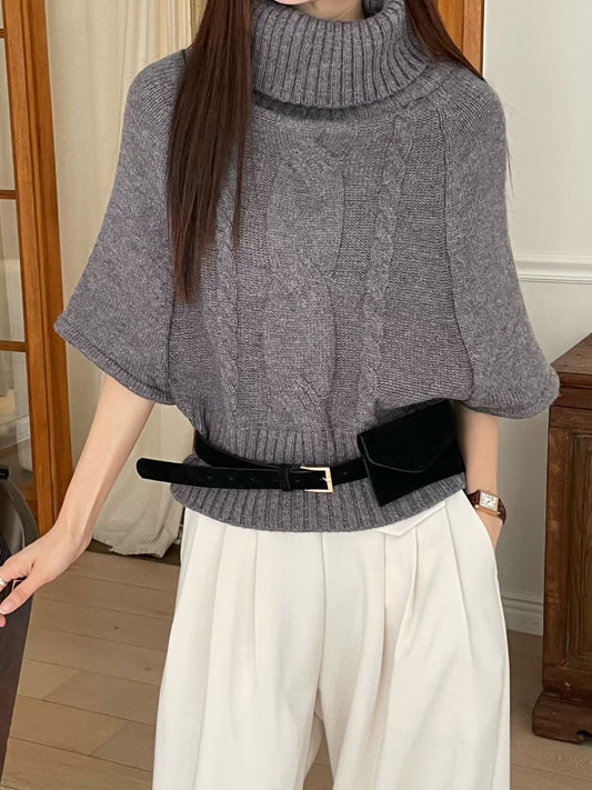 【獨特針織~】Batwing Wide Highneck Knit | 精緻羅紋闊高領針織