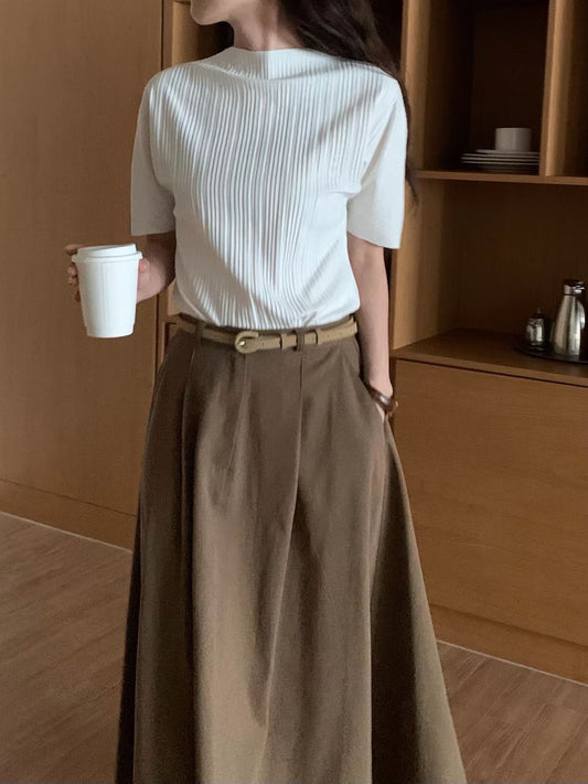 Textured Short Sleeved Blouse | 直紋短袖版襯衫