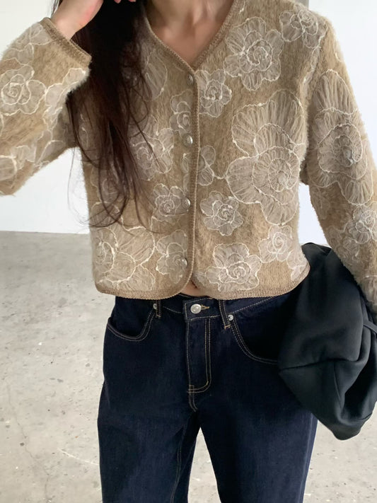 <<高CP設計手工外套>> Floral Lace Cropped Blazer