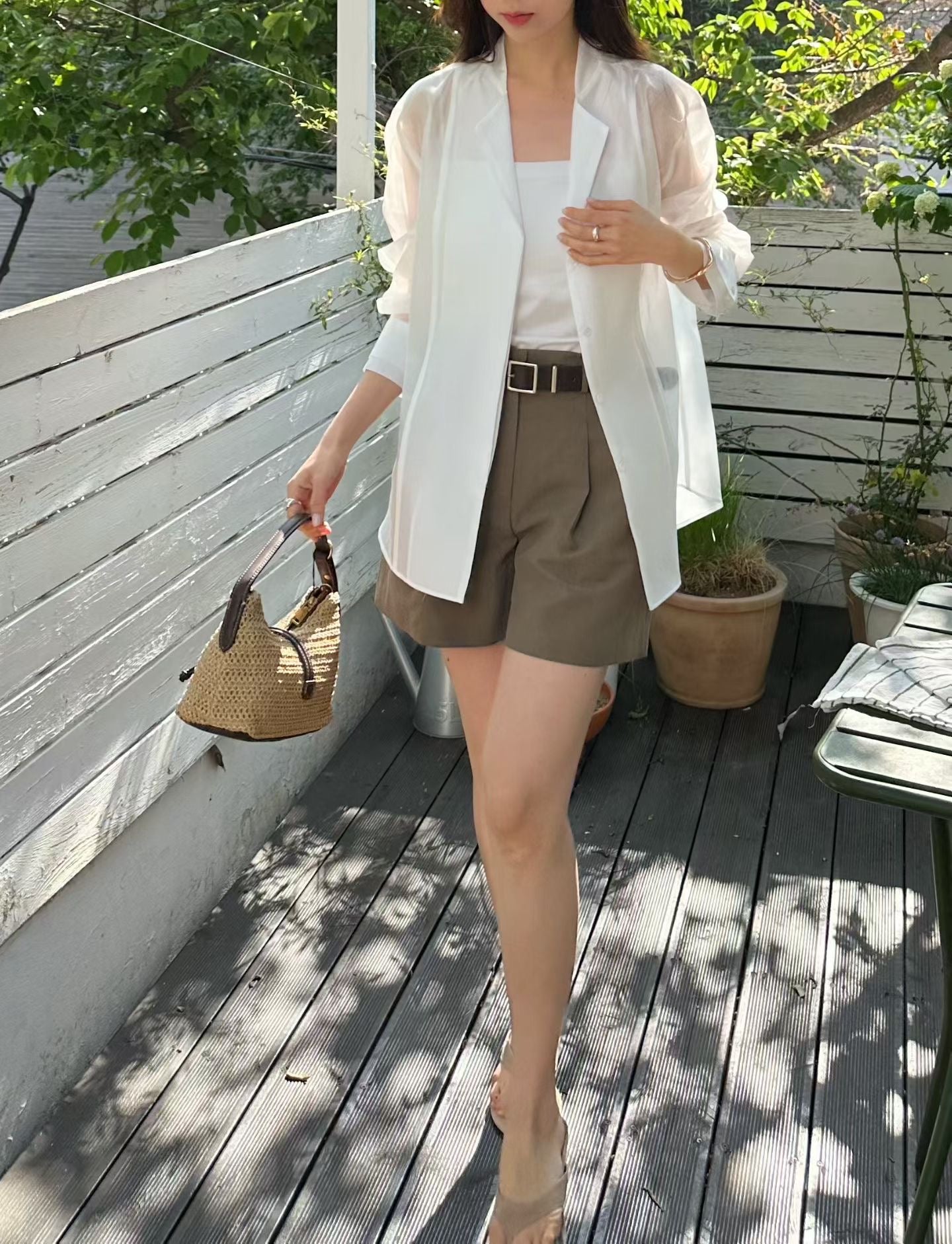 【85%親膚天絲~】Luxurious Tencel Sheer Patched Shirt | 輕透拼接防囇衣