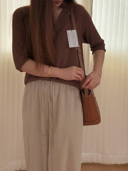[𝑳𝒊𝒏𝒆𝒏 𝑬𝒅𝒊𝒕] Wholegarment Classic V Neck Linen Knit