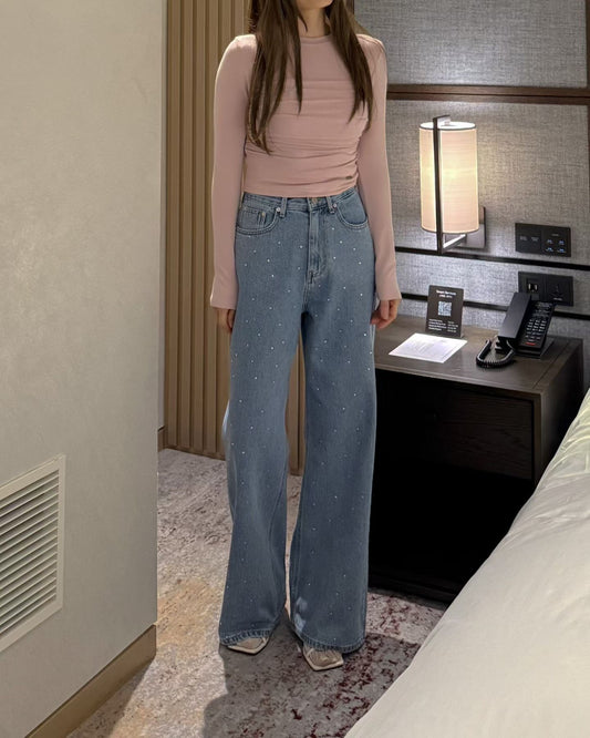 Rhinestoned Straight Leg Jeans | 筆直小碎石牛仔褲￼￼