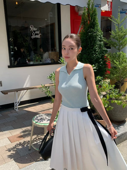 Collared Summer Linen Knit Vest | 夏日混麻質翻領針織背心