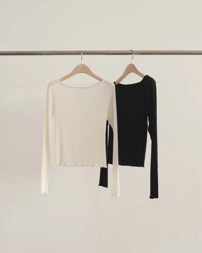 彈力直紋船領上衣 | Boatneck Soft Ribbed Tee