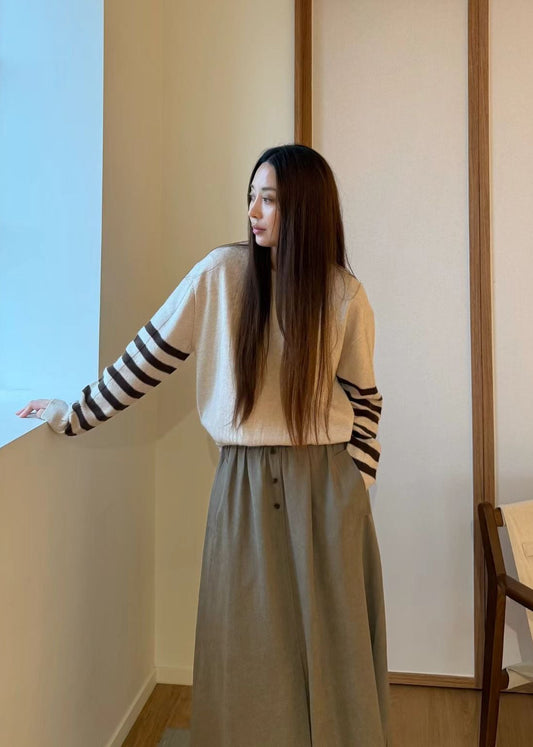 Heritage Camel Striped Sleeves Knit | 老錢風經典駝毛條紋手袖針織上衣