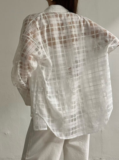 鏤空網格紋襯衫 | Weaving Checkered Boyfriend Shirt