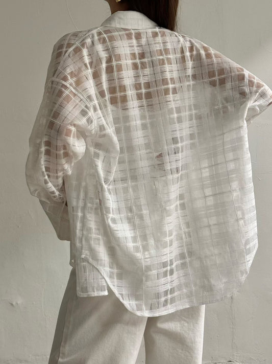 鏤空網格紋襯衫 | Weaving Checkered Boyfriend Shirt