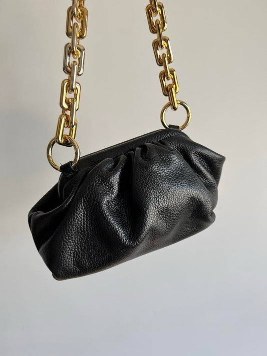 [Made in Italy] Leather Dumpling Bag w/ Gold Chain | 意大利牛皮 Gold Chain 餃子包