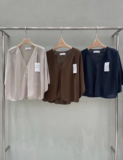Wholegarment Airy Cape Cut Linen Cardigan | 輕柔斗篷袖麻質針織外套