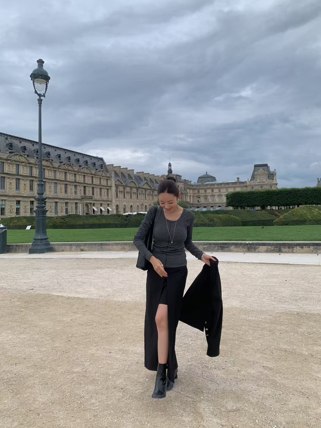 【暴美通勤風】Tailored Front Slit Maxi Skirt | 高腰開叉假兩件長裙