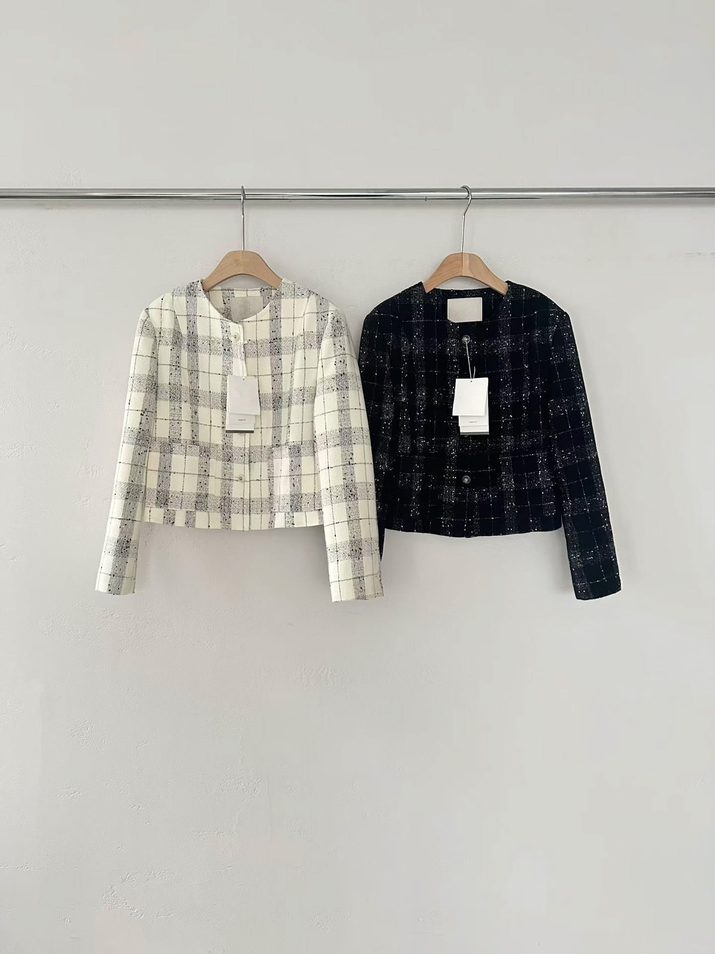 Classic Collarless Checkered Blazer | 英倫優雅風格紋外套