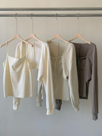 Drapy Square Neck Cami & Cropped Cardi Set | 小垂感方領背心&外套Set