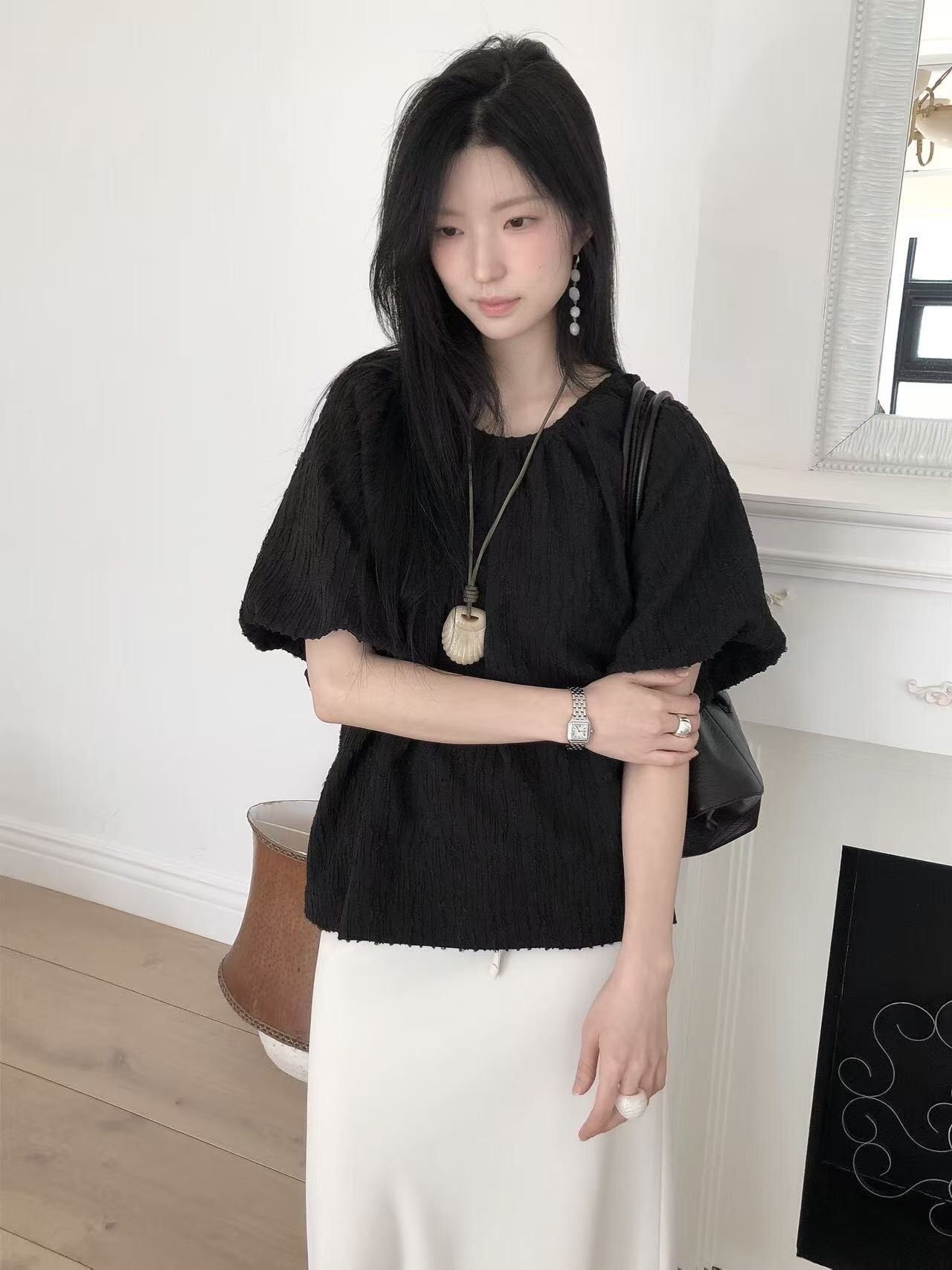【極美版型】挺身泡泡袖襯衫| Textured Puffy Sleeves Blouse