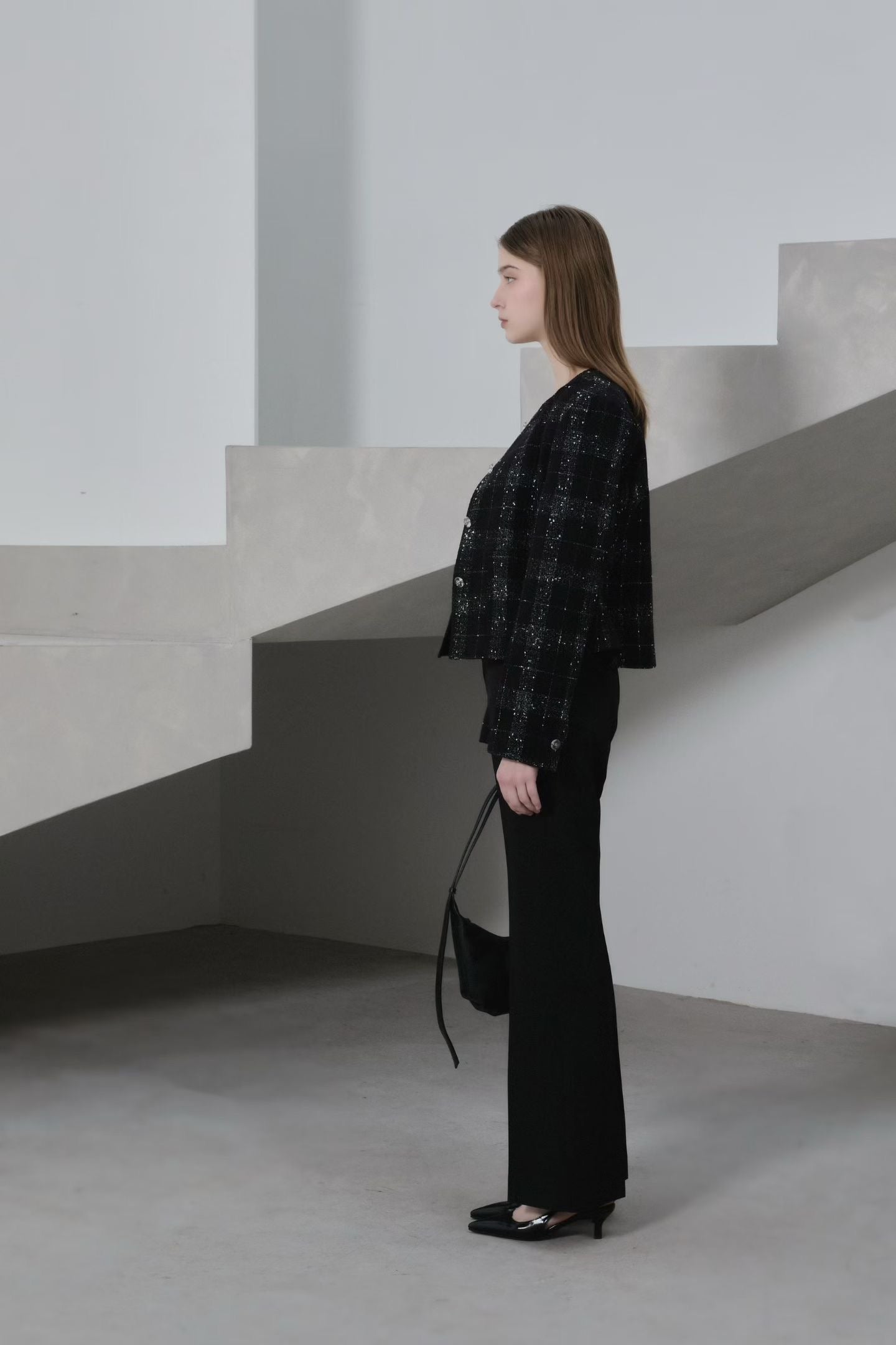 Classic Collarless Checkered Blazer | 英倫優雅風格紋外套