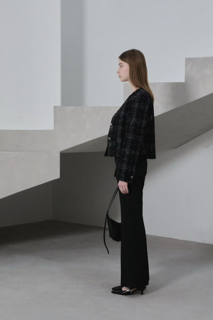 Classic Collarless Checkered Blazer | 英倫優雅風格紋外套