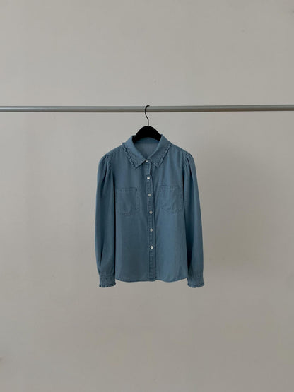 Ruffle Detail Light Denim Shirt