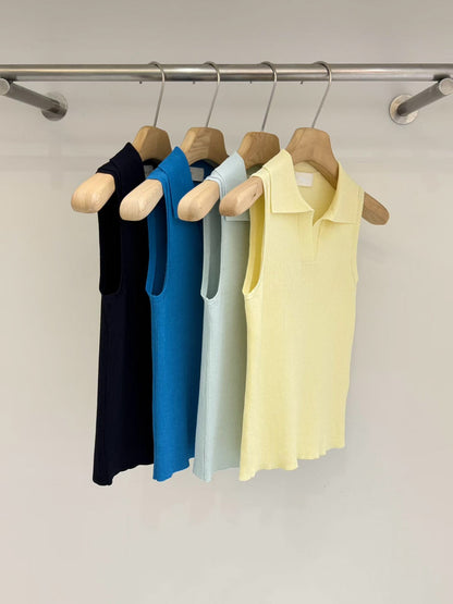 Collared Summer Linen Knit Vest | 夏日混麻質翻領針織背心