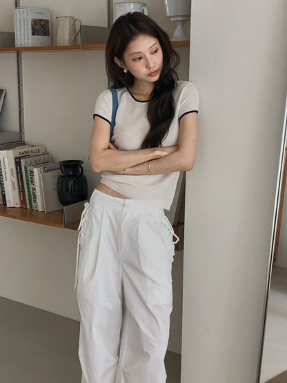 Soft Piping Halo Knit | 滾邊羽霧感輕針織上衣