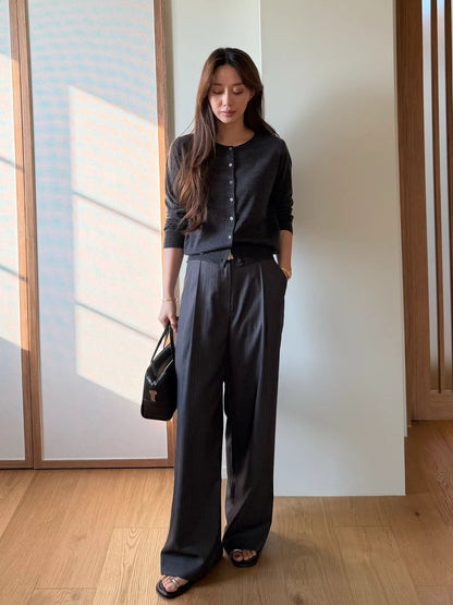 Tailored Contrast Waistband Stripe Trousers | 修身拼色腰線條紋長褲