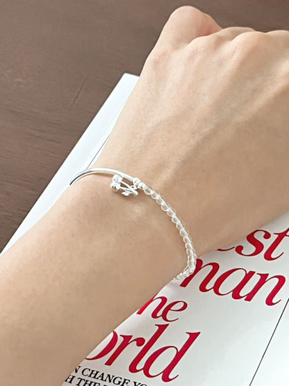 Half & Half Cherry Silver Beaded Bracelet | 小櫻桃半串珠手鏈￼
