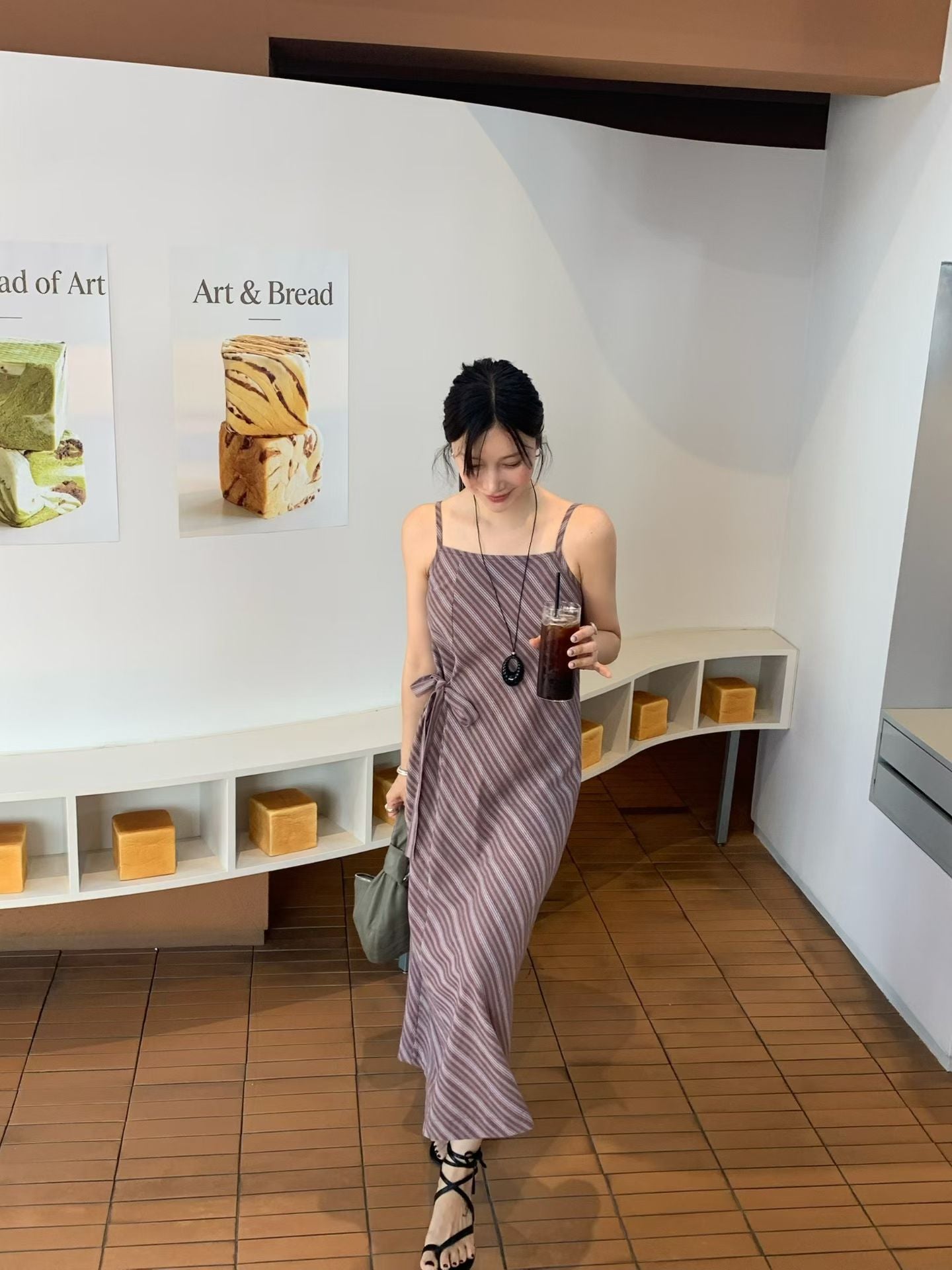 Parisian Effortless Striped Tie Bow Slip Dress | 法系斜條紋側綁結長裙