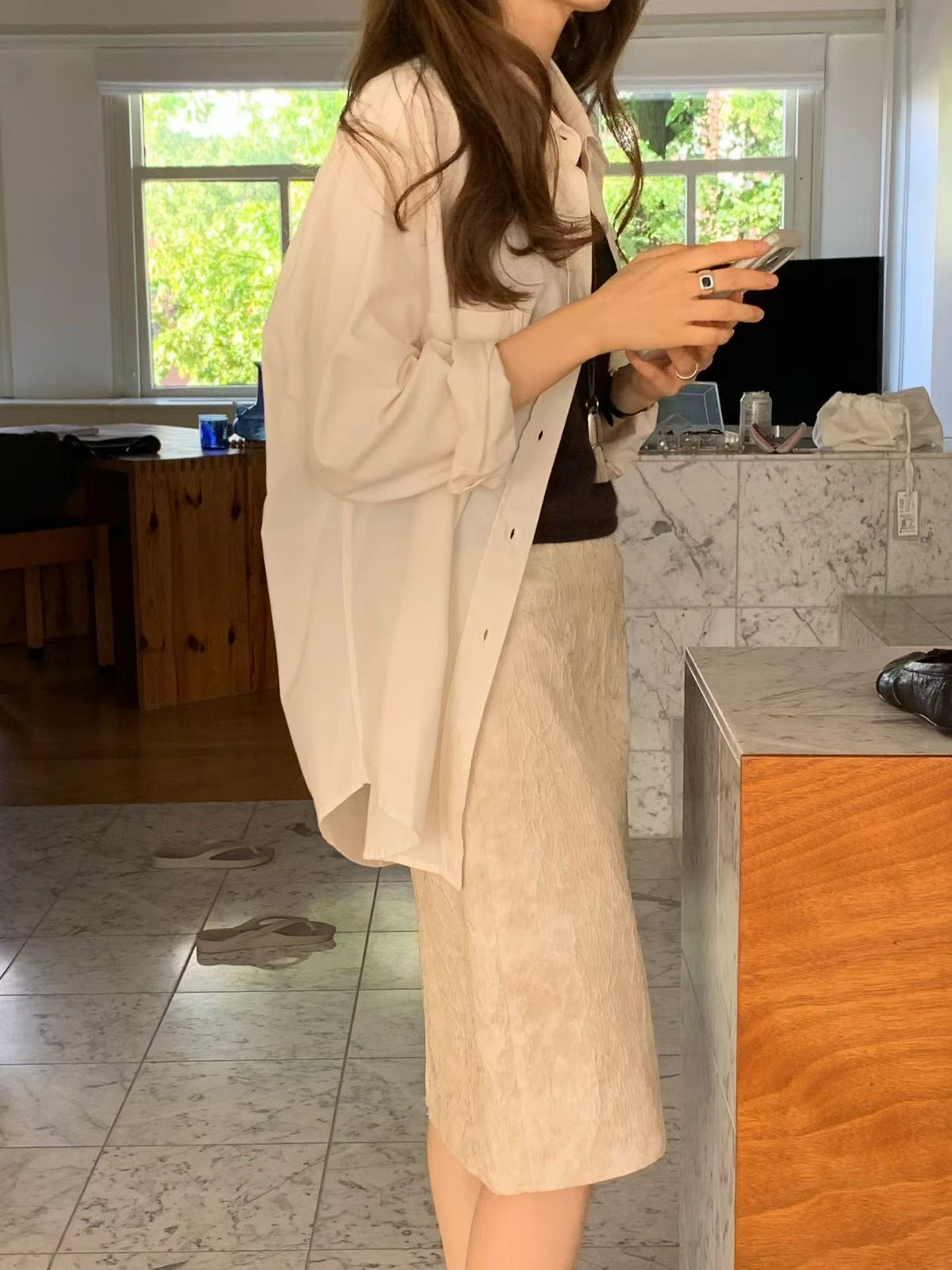 Soft Misty Timber Embossed Skirt | 霧感柔軟提花織布半身裙