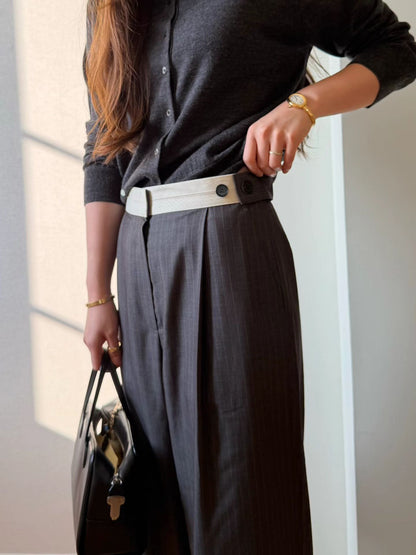 Tailored Contrast Waistband Stripe Trousers | 修身拼色腰線條紋長褲