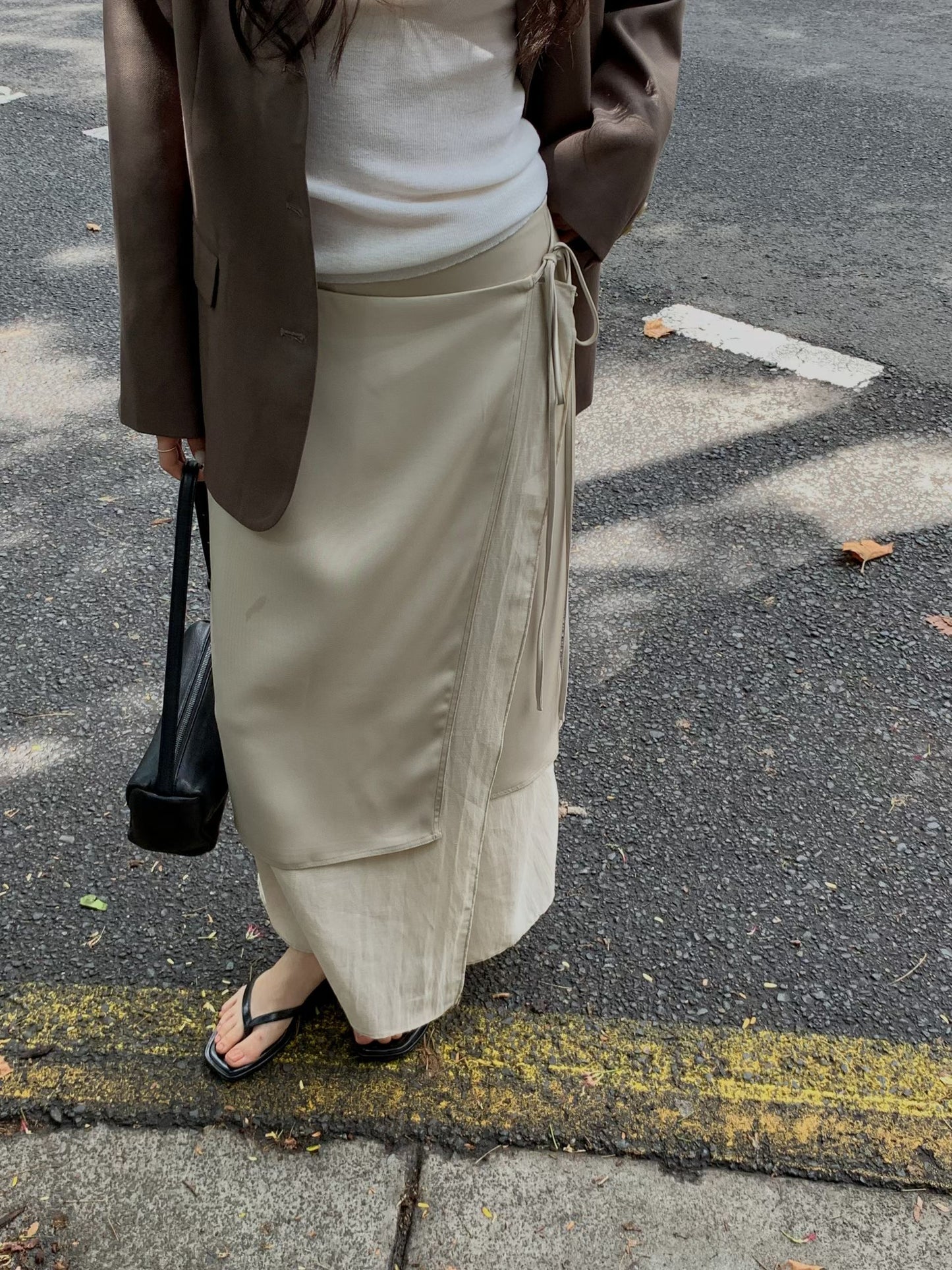 [絲滑飄逸] Layered Ribbon Tie Detail Skirt