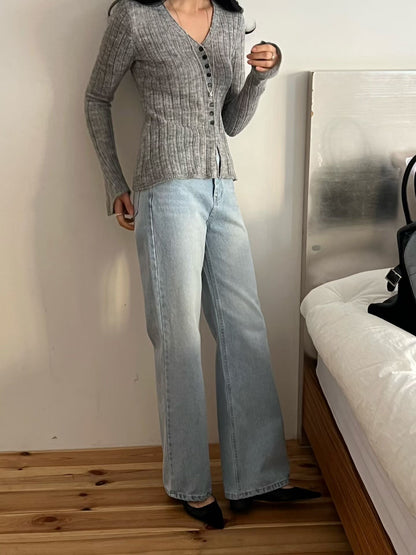 Contrast Button Detail Ribbed Cardigan