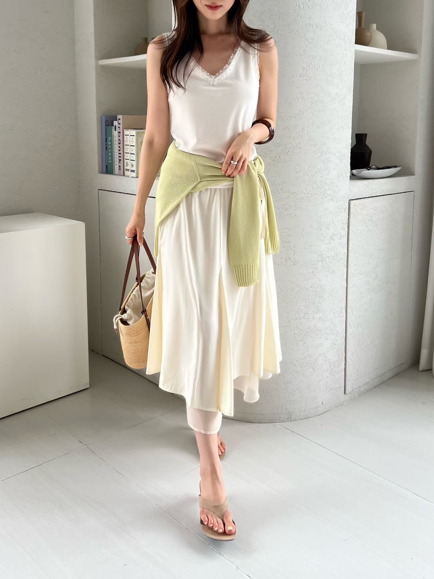 Double-Layer Elegance Skirt | 疊層線條感人造絲中長裙