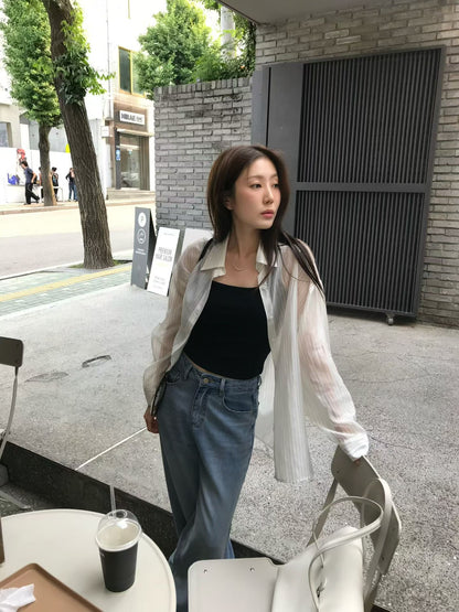 Airy Sheer Boyfriend Striped Shirt | 知性美男友風透膚條紋襯衫
