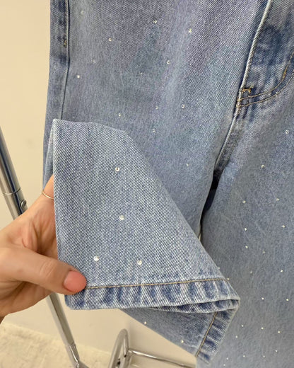 Rhinestoned Straight Leg Jeans | 筆直小碎石牛仔褲￼￼