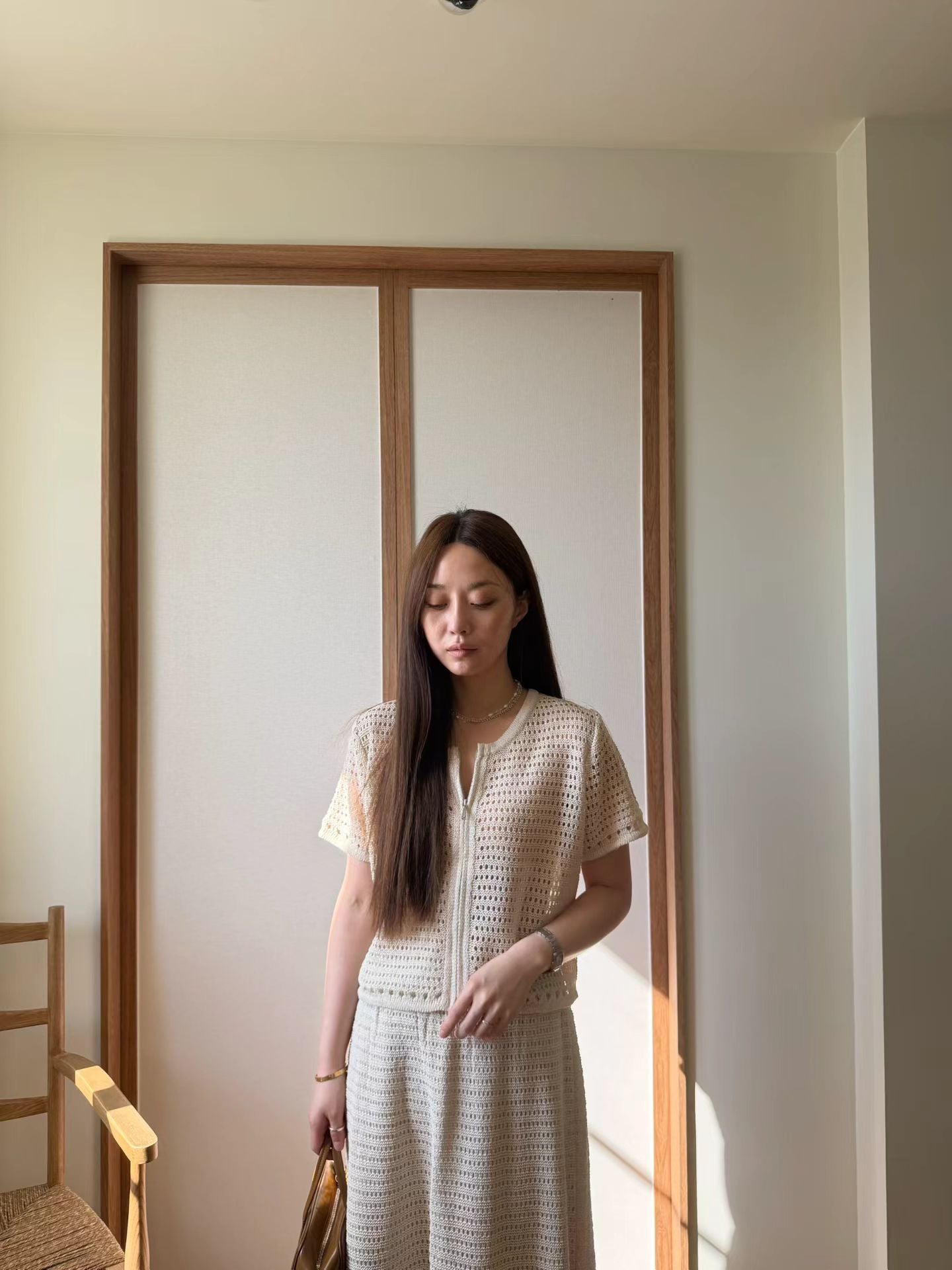 Linen Crochet Weave Zip Jacket | 麻質￼鉤針編織雙拉鍊短外套