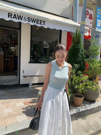 Collared Summer Linen Knit Vest | 夏日混麻質翻領針織背心