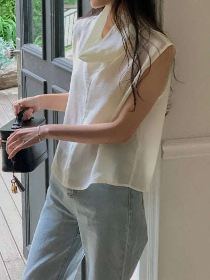 Drape Collar Chiffon Blouse | 垂感領口雪紡襯衫￼