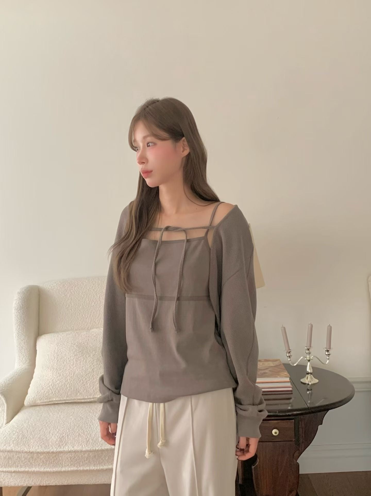 Drapy Square Neck Cami & Cropped Cardi Set | 小垂感方領背心&外套Set