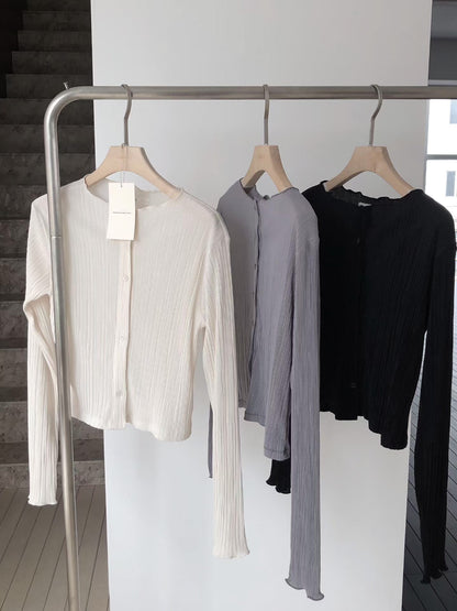 [開心驚喜價] Silky Pleated Cardigan | 簡約摺皺薄外套