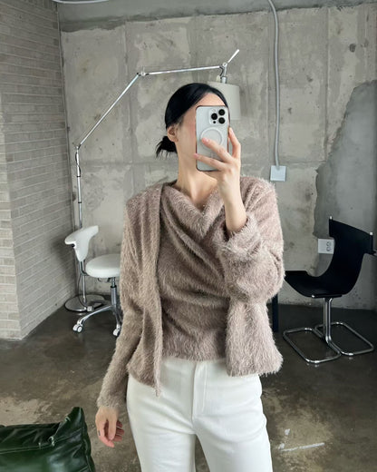 Momo Draping Set | 冬日氣氛毛毛背心外套Set