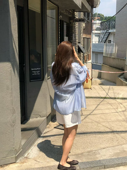 Airy Sheer Boyfriend Striped Shirt | 知性美男友風透膚條紋襯衫