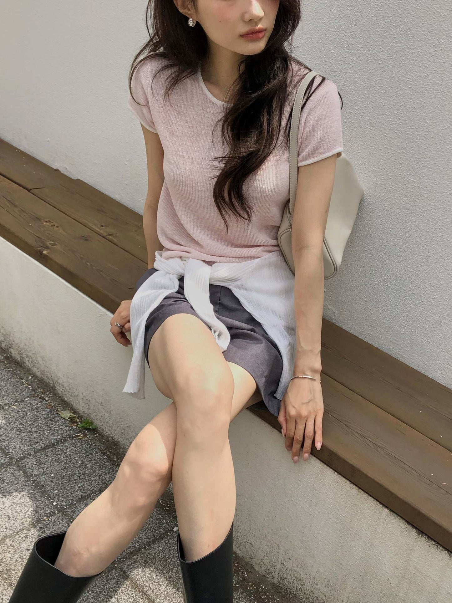 Soft Piping Halo Knit | 滾邊羽霧感輕針織上衣