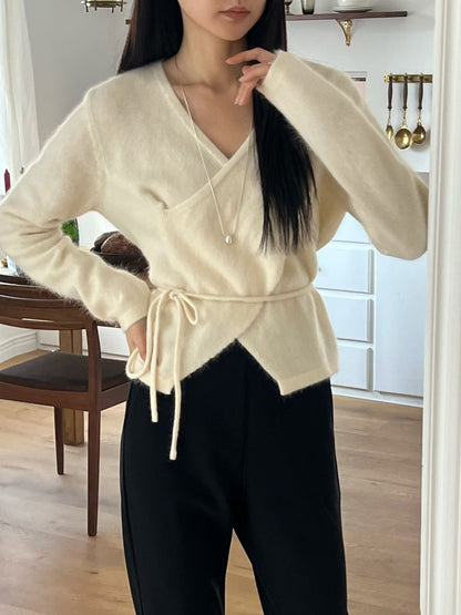 <<簡約層次>> Raccoon Wrap Top | 浣熊毛交疊上衣