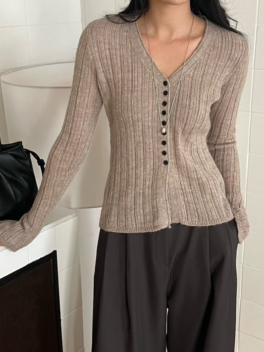 Contrast Button Detail Ribbed Cardigan