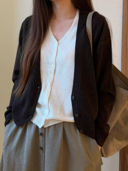 Faux 2-pcs Cashmere Layered Top | 羊駝毛拼色假2件V領 Top