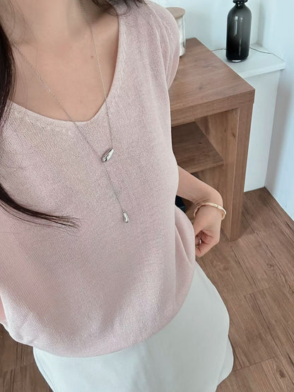 Elegant Princess Feathery Knit | 氣質微抓摺短袖薄針織