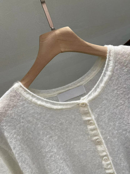 Featherlight Sheer Mist Mohair Cardigan | 輕盈霧感薄透馬海毛針織外套