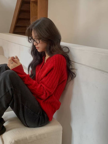 Soft Wool Cable Knit Cardigan