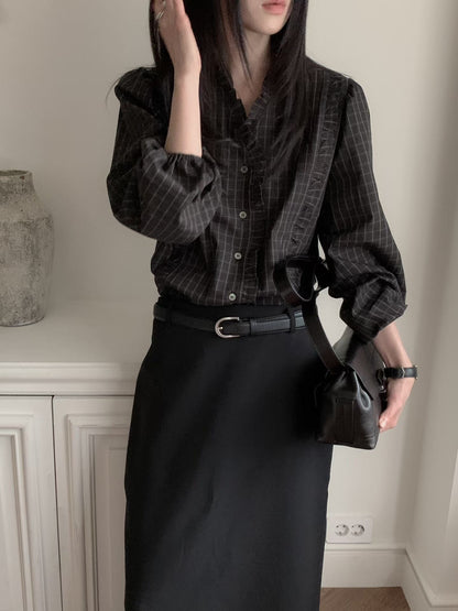 Parisian Checkered Ruffles Blouse